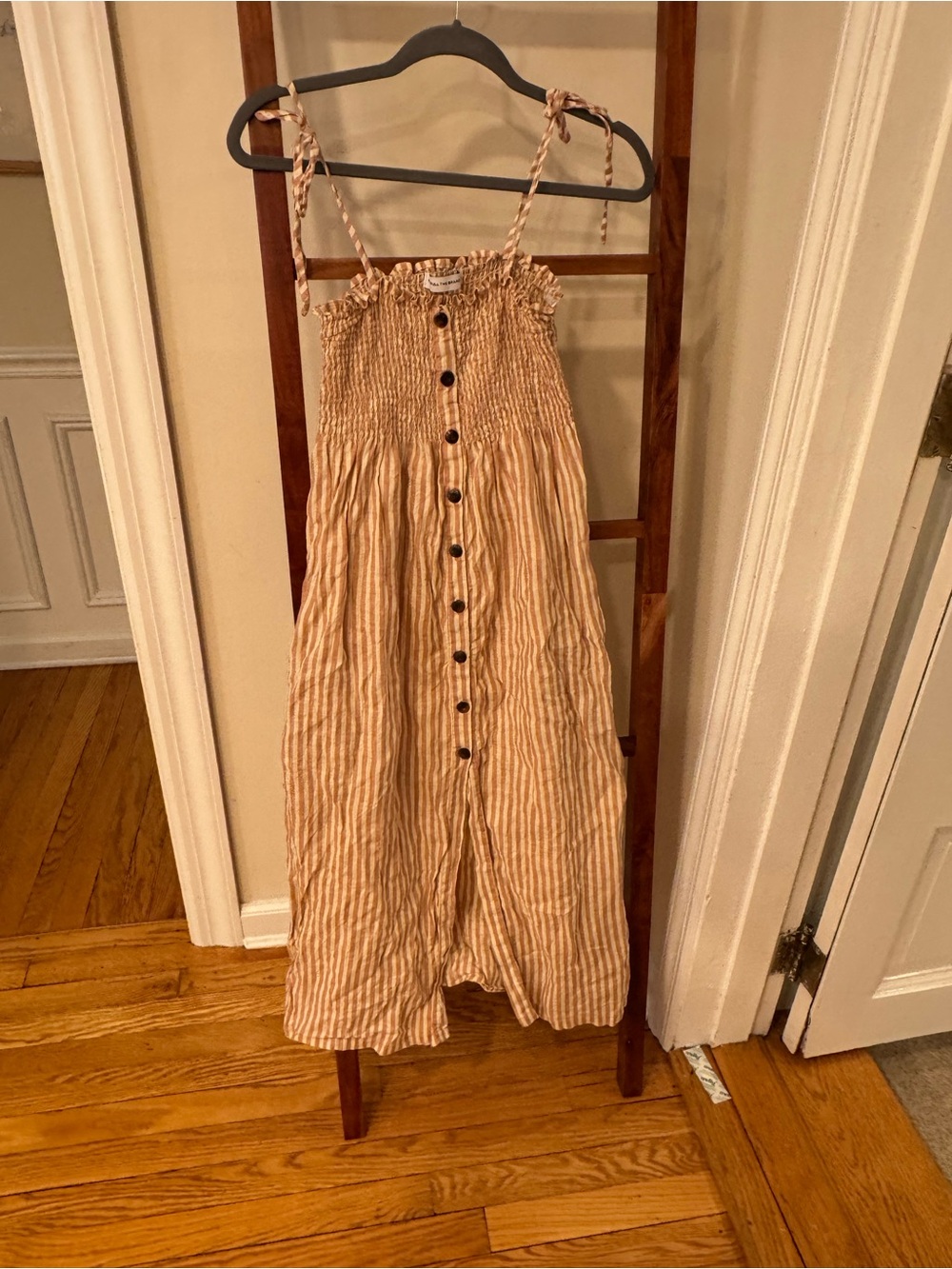 Faithfull the Brand Beige Striped Maxi Skirt with Buttons